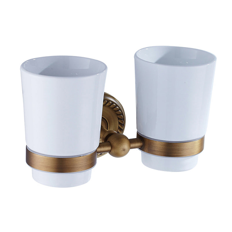 Antique Brass Wall Mounted Gold Toothbrush Holder Single/Double Ceramic Cup Bathroom Hardware Carved