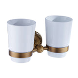 Antique Brass Wall Mounted Gold Toothbrush Holder Single/Double Ceramic Cup Bathroom Hardware Carved
