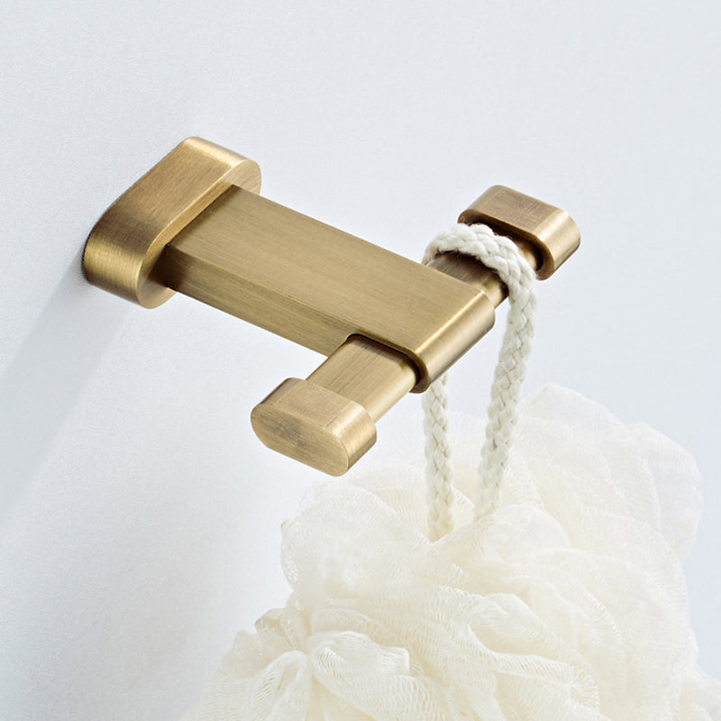 Antique Brushed Brass Double Robe Hook Gold Luxury Design Shower Vintage Bathroom Hooks Hardware