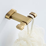 Antique Brushed Brass Double Robe Hook Gold Luxury Design Shower Vintage Bathroom Hooks Hardware