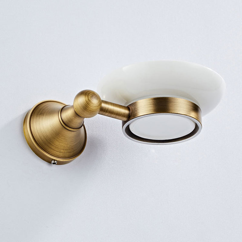 Antique Brushed Brass Soap Dish Wall Mounted Gold Shower Ceramic Round/ Oval Dish Bathroom Hardware