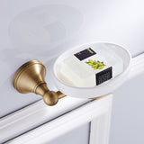 Antique Brushed Brass Soap Dish Wall Mounted Gold Shower Ceramic Round/ Oval Dish Bathroom Hardware