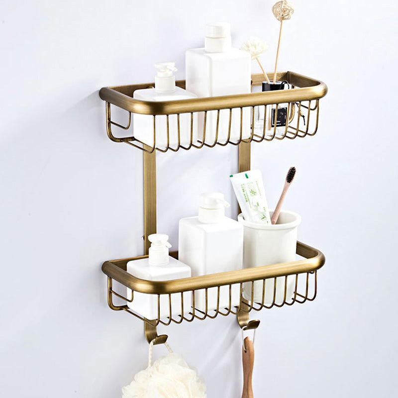 Antique Gold Fine Brass Bathroom Shelf Double Shower Caddy Basket Two Tier Draining Hardware Classic