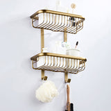 Antique Gold Fine Brass Bathroom Shelf Double Shower Caddy Basket Two Tier Draining Hardware Classic