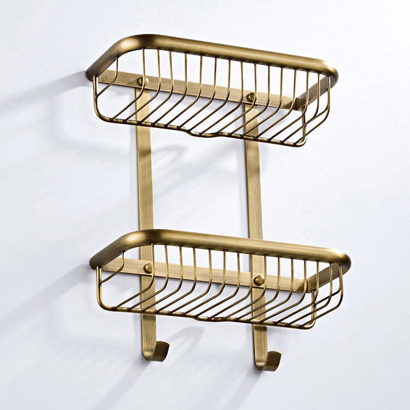Antique Gold Fine Brass Bathroom Shelf Double Shower Caddy Basket Two Tier Draining Hardware Classic