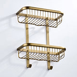 Antique Gold Fine Brass Bathroom Shelf Double Shower Caddy Basket Two Tier Draining Hardware Classic