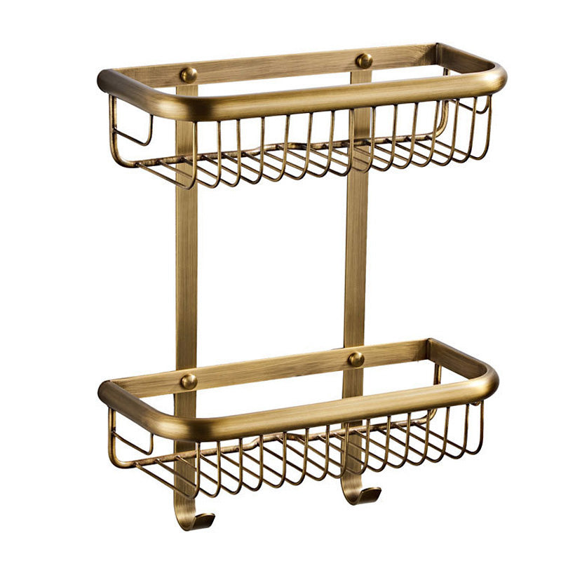 Antique Gold Fine Brass Bathroom Shelf Double Shower Caddy Basket Two Tier Draining Hardware Classic