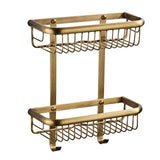 Antique Gold Fine Brass Bathroom Shelf Double Shower Caddy Basket Two Tier Draining Hardware Classic