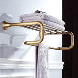 Antique Brass Towel Rack Wall Mounted Shelf Luxury Gold With Towel Bar Brushed Bathroom Hardware