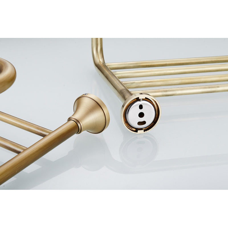 Antique Brass Towel Rack Wall Mounted Shelf Luxury Gold With Towel Bar Brushed Bathroom Hardware
