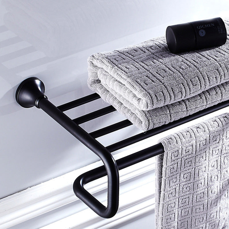 Bathroom Antique Towel Rack Black Brass Wall Mounted with Shelf Luxury Oil Rubbed Bronze Hotel Modern