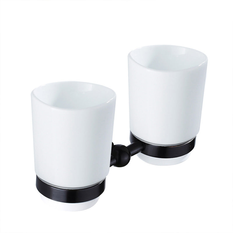 Bathroom Brass Toothbrush Holder Oil Rubbed Bronze Single/ Double Ceramic Cup Wall Mounted Carved