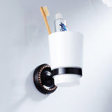 Bathroom Brass Toothbrush Holder Oil Rubbed Bronze Single/ Double Ceramic Cup Wall Mounted Carved
