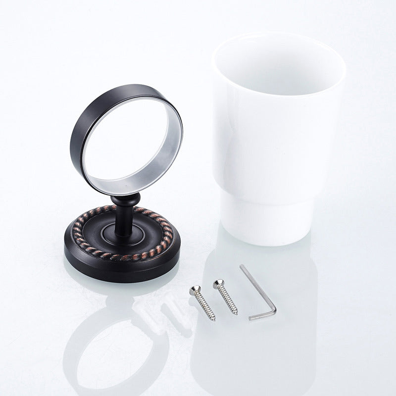 Bathroom Brass Toothbrush Holder Oil Rubbed Bronze Single/ Double Ceramic Cup Wall Mounted Carved