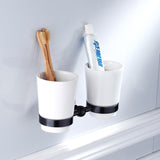 Bathroom Brass Toothbrush Holder Oil Rubbed Bronze Single/ Double Ceramic Cup Wall Mounted Carved
