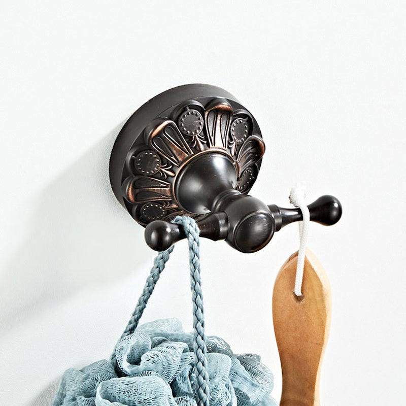 Bathroom Double Robe Hook Oil Rubbed Bronze Carved Design Coat Hook Black Wall Mounted Hardware