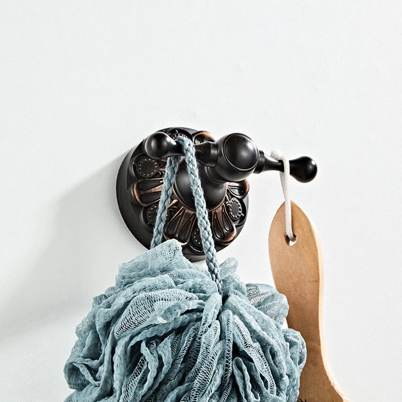 Bathroom Double Robe Hook Oil Rubbed Bronze Carved Design Coat Hook Black Wall Mounted Hardware