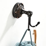 Bathroom Double Robe Hooks Carved Oil Rubbed Bronze Brass Rustic Pineapple Pattern Door Coat Black