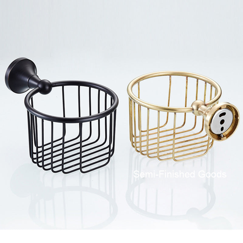 Bathroom Toilet Paper Roll Holder Black Brass Paper Basket Wall Mounted Oil Rubbed Bronze Hotel Single Roll