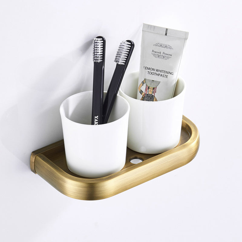 Bathroom Hardware Toothbrush Holder Double Ceramic Cup Antique Brass Brushed Gold Wall Mounted