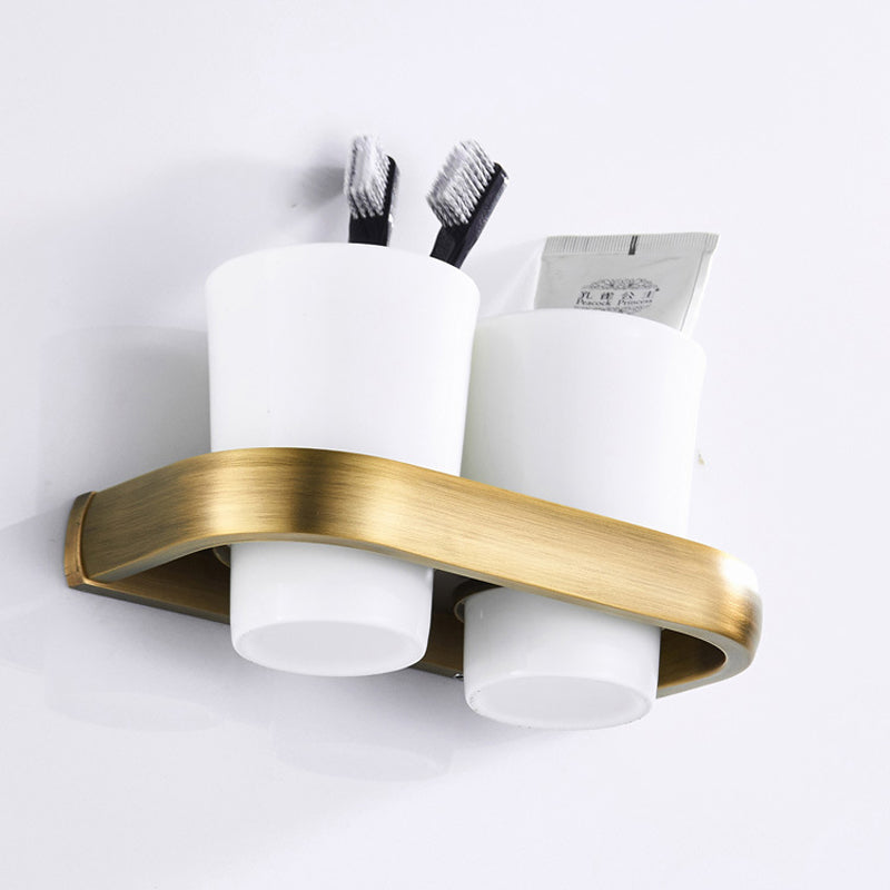 Bathroom Hardware Toothbrush Holder Double Ceramic Cup Antique Brass Brushed Gold Wall Mounted