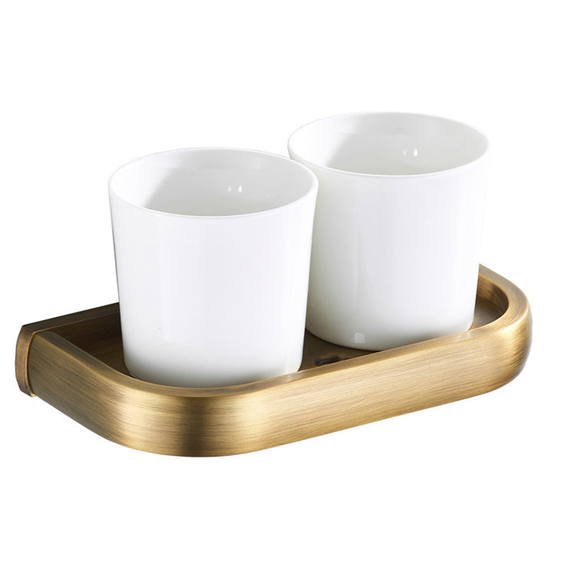 Bathroom Hardware Toothbrush Holder Double Ceramic Cup Antique Brass Brushed Gold Wall Mounted