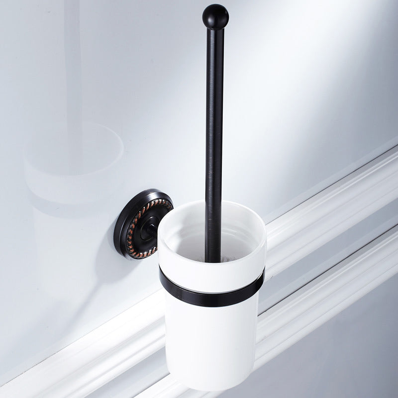 Black Brass Toilet Brush Holder Oil Rubbed Bronze Bathroom Hardware White Ceramic Holder Household
