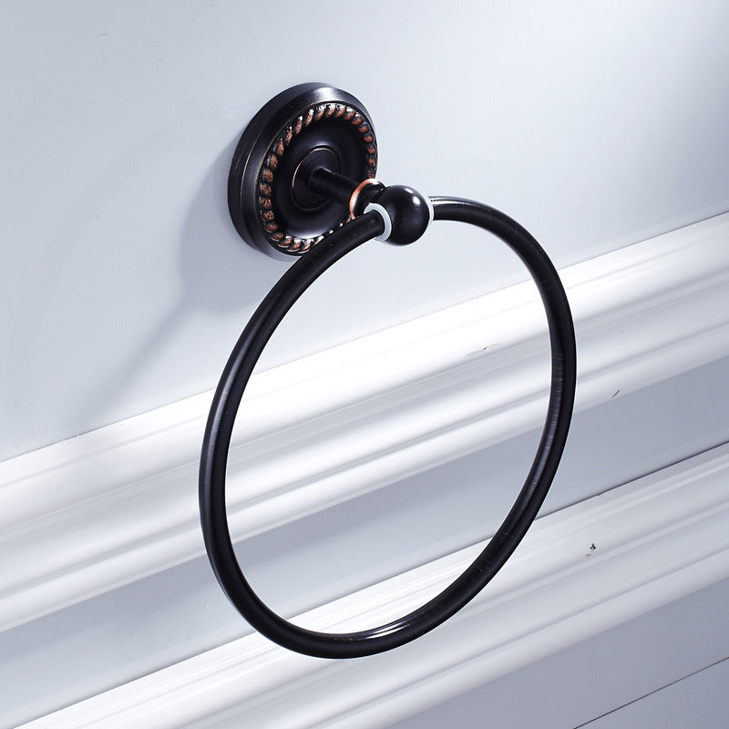 Black Carved Brass Oil Rubbed Bronze Round Towel Ring Wall Mounted Hotel Bathroom Hardware Modern