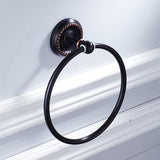 Black Carved Brass Oil Rubbed Bronze Round Towel Ring Wall Mounted Hotel Bathroom Hardware Modern
