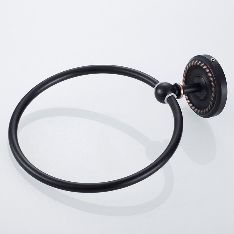 Black Carved Brass Oil Rubbed Bronze Round Towel Ring Wall Mounted Hotel Bathroom Hardware Modern