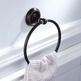 Black Carved Brass Oil Rubbed Bronze Round Towel Ring Wall Mounted Hotel Bathroom Hardware Modern