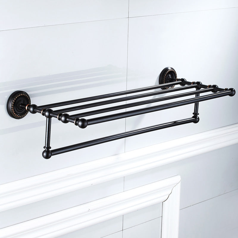 Black Carved Wall Mounted Towel Rack Oil Rubbed Bronze Brass Bathroom Hardware Shelf With Towel Bar