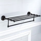 Black Carved Wall Mounted Towel Rack Oil Rubbed Bronze Brass Bathroom Hardware Shelf With Towel Bar