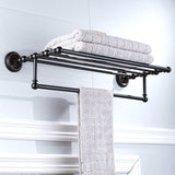 Black Carved Wall Mounted Towel Rack Oil Rubbed Bronze Brass Bathroom Hardware Shelf With Towel Bar