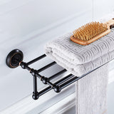 Black Carved Wall Mounted Towel Rack Oil Rubbed Bronze Brass Bathroom Hardware Shelf With Towel Bar