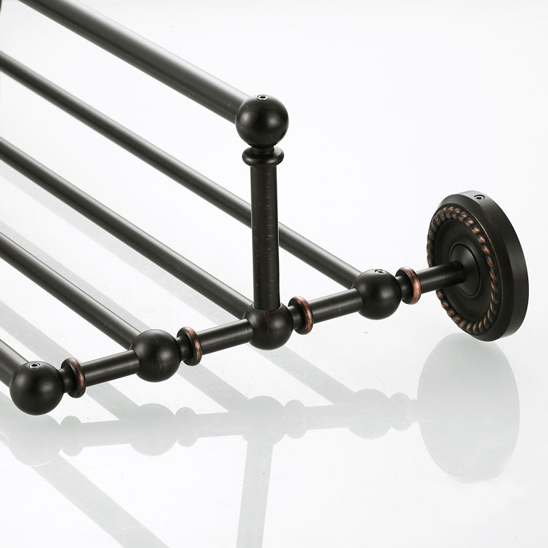 Black Carved Wall Mounted Towel Rack Oil Rubbed Bronze Brass Bathroom Hardware Shelf With Towel Bar