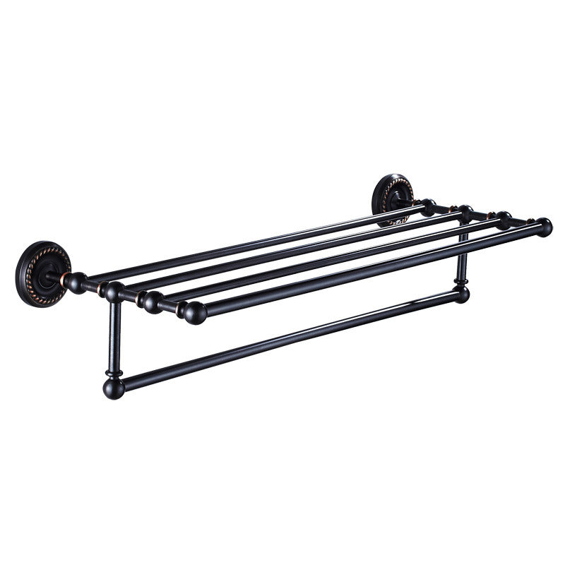 Black Carved Wall Mounted Towel Rack Oil Rubbed Bronze Brass Bathroom Hardware Shelf With Towel Bar