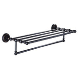 Black Carved Wall Mounted Towel Rack Oil Rubbed Bronze Brass Bathroom Hardware Shelf With Towel Bar