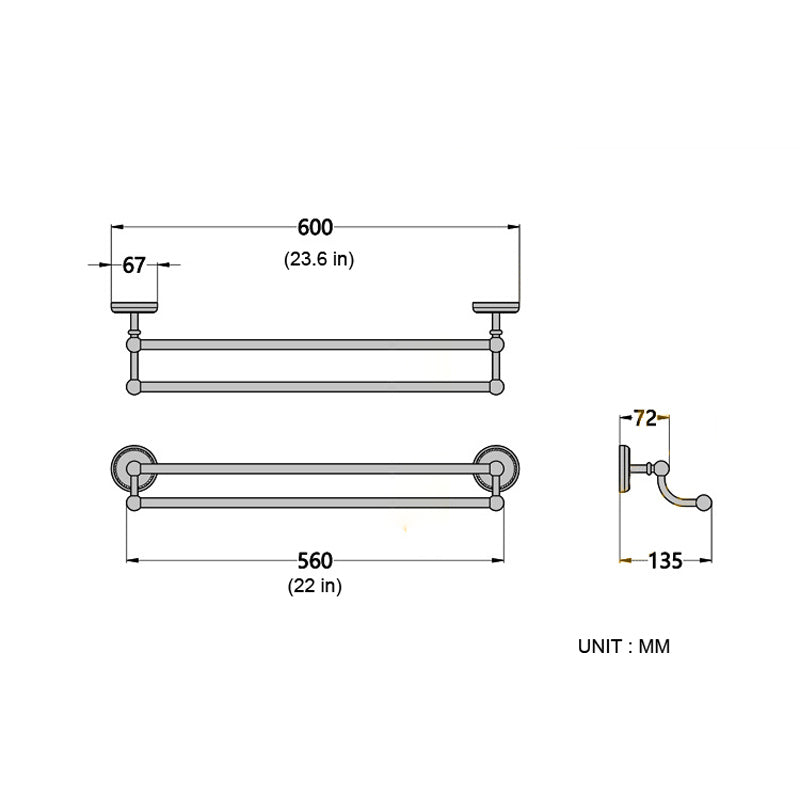Black Oil Rubbed Bronze 24 Inch Single/ DoubleTowel Bar Brass Bathroom Wall Mounted Towel Racks Hotel