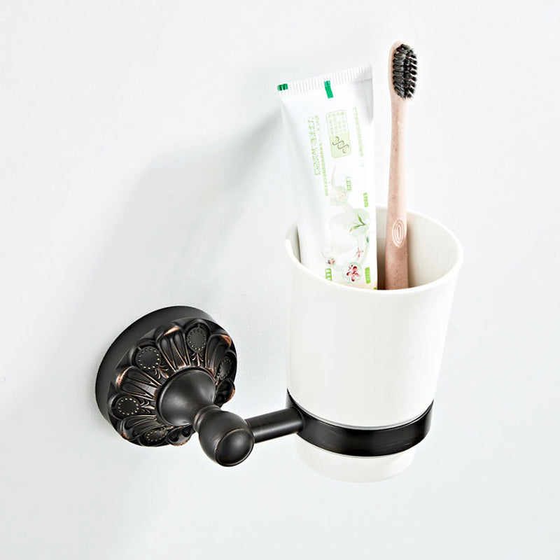 Brass Carved Wall Mounted Toothbrush Holder Single/ Double Ceramic Cup Bathroom Oil Rubbed Bronze