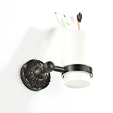 Brass Carved Wall Mounted Toothbrush Holder Single/ Double Ceramic Cup Bathroom Oil Rubbed Bronze