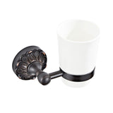 Brass Carved Wall Mounted Toothbrush Holder Single/ Double Ceramic Cup Bathroom Oil Rubbed Bronze