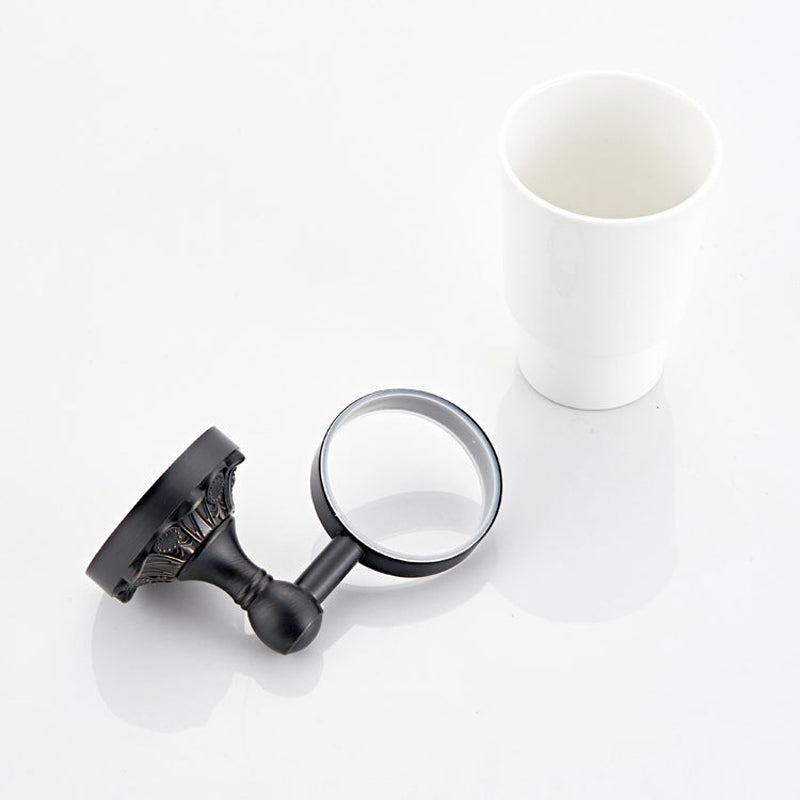Brass Carved Wall Mounted Toothbrush Holder Single/ Double Ceramic Cup Bathroom Oil Rubbed Bronze