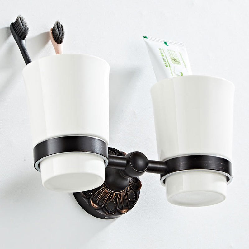 Brass Carved Wall Mounted Toothbrush Holder Single/ Double Ceramic Cup Bathroom Oil Rubbed Bronze