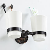 Brass Carved Wall Mounted Toothbrush Holder Single/ Double Ceramic Cup Bathroom Oil Rubbed Bronze