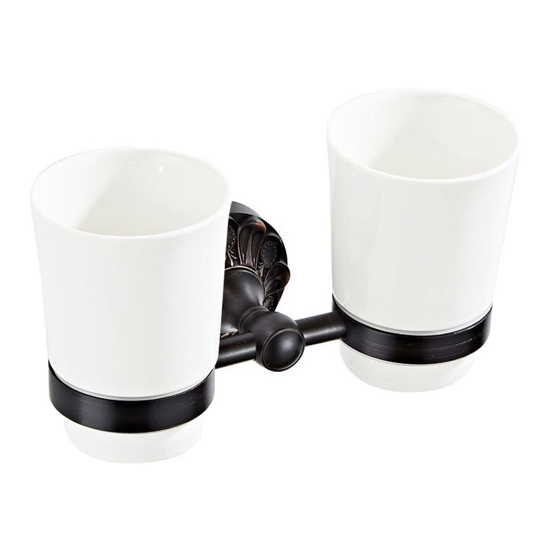 Brass Carved Wall Mounted Toothbrush Holder Single/ Double Ceramic Cup Bathroom Oil Rubbed Bronze