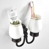 Brass Shower Toothbrush Holder Bathroom Carved Single/ Double Ceramic Wall Mounted Oil Rubbed Bronze