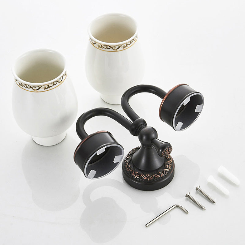 Brass Shower Toothbrush Holder Bathroom Carved Single/ Double Ceramic Wall Mounted Oil Rubbed Bronze