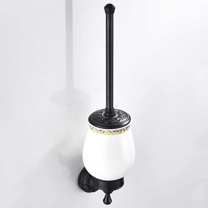 Brass Toilet Brush Holder Decorative Unique Carved with Ceramic Cup Black Hotel Home Oil Rubbed Bronze