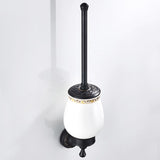 Brass Toilet Brush Holder Decorative Unique Carved with Ceramic Cup Black Hotel Home Oil Rubbed Bronze